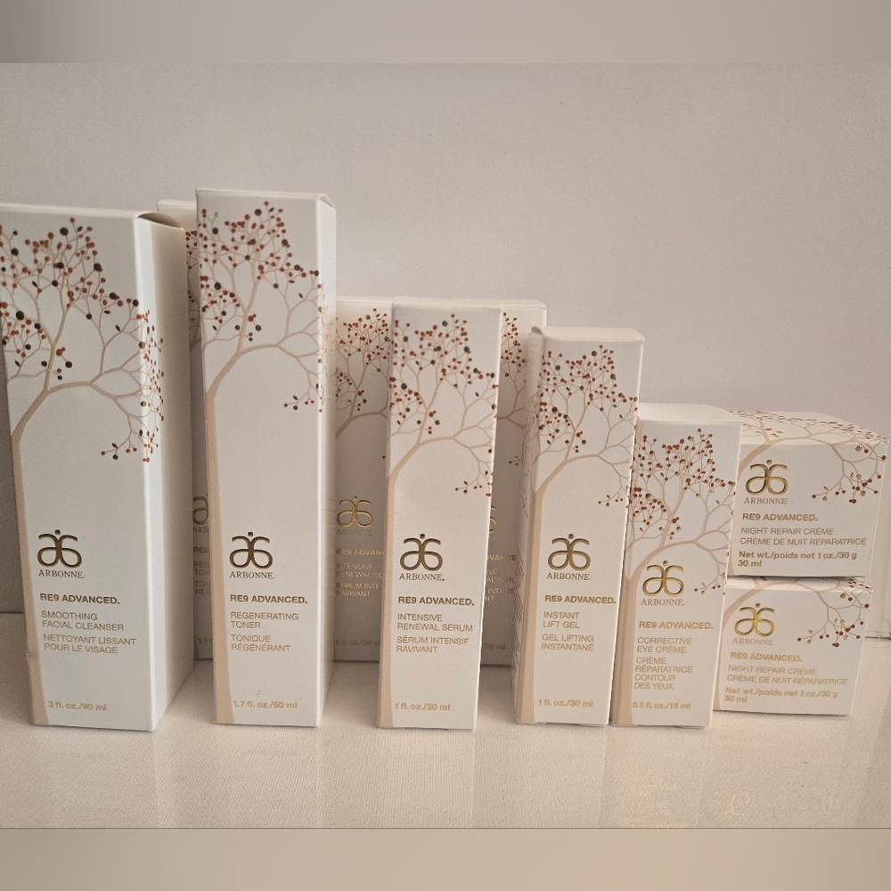 Arbonne RE9 Advanced Cleanser, Toner, Serum, And Face Creams - Cream/Beige